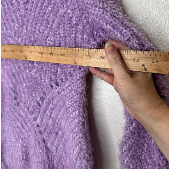 Aqua Light Purple Fuzzy Loose Knit Mock Neck Long Sleeve Sweater S - Picture 9 of 9